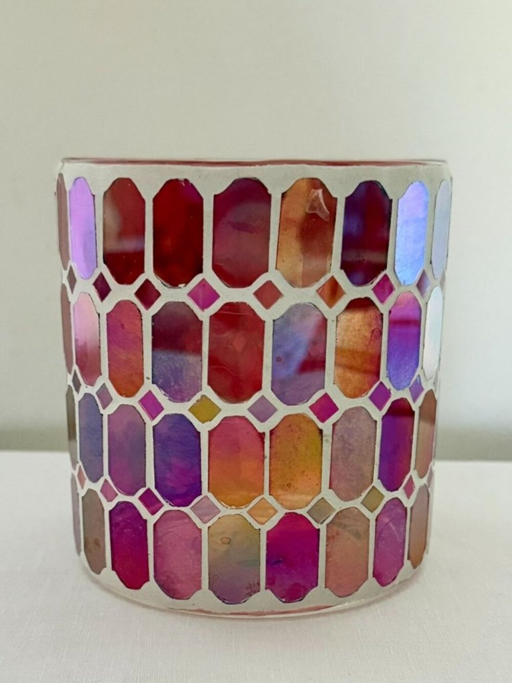 Teleflora Mosaic Glass Vase Pink Iridescent Art Glass Flower Vase